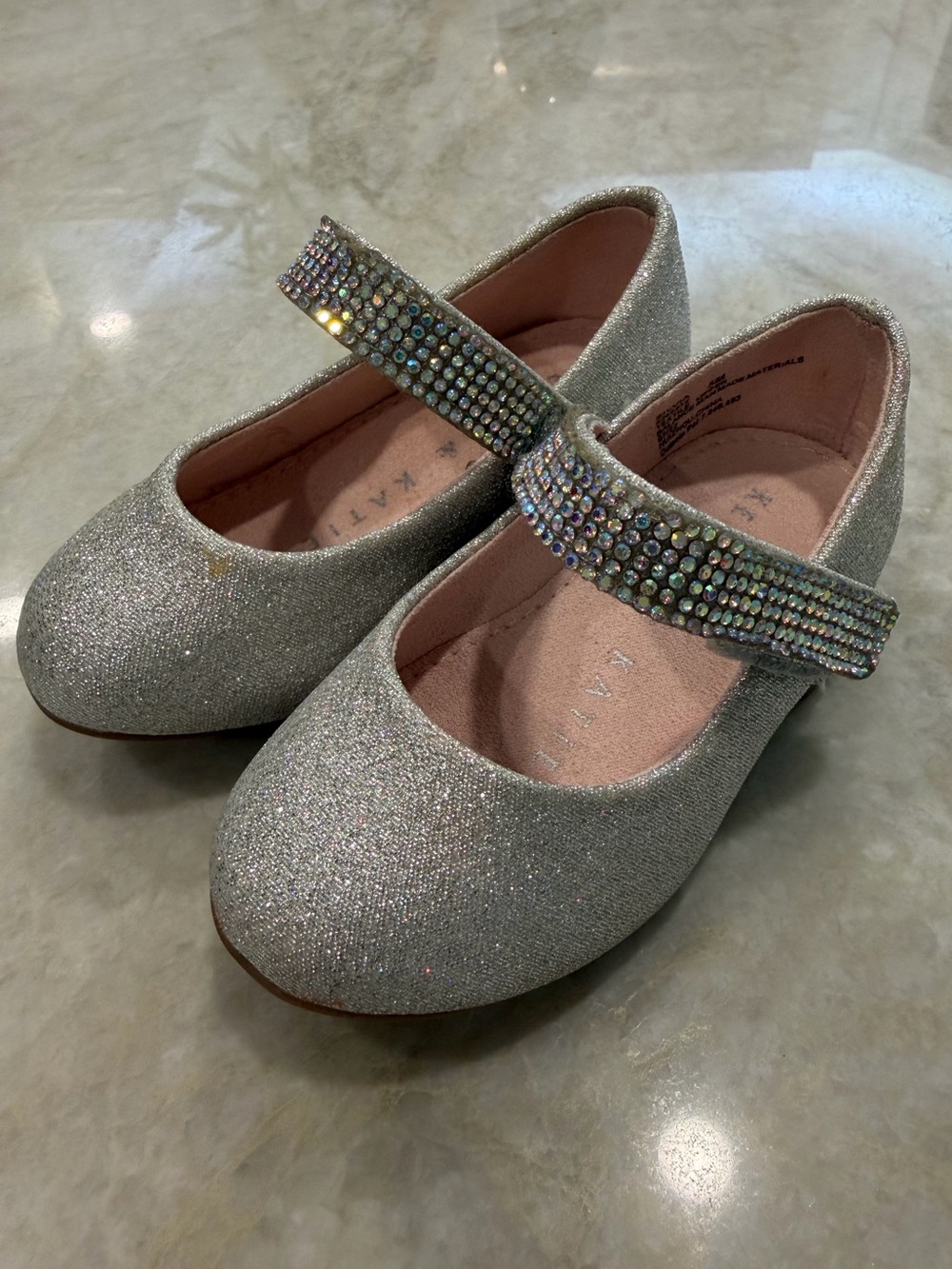 Kelly & Katie SILVIA silver glitter Mary Jane shoes rhinestone strap size 5
